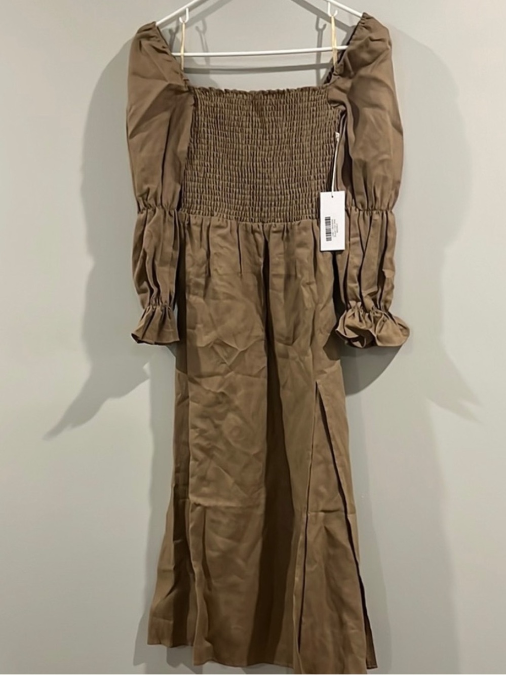 Reformation Olive-Brown Smocked Jumpsuit